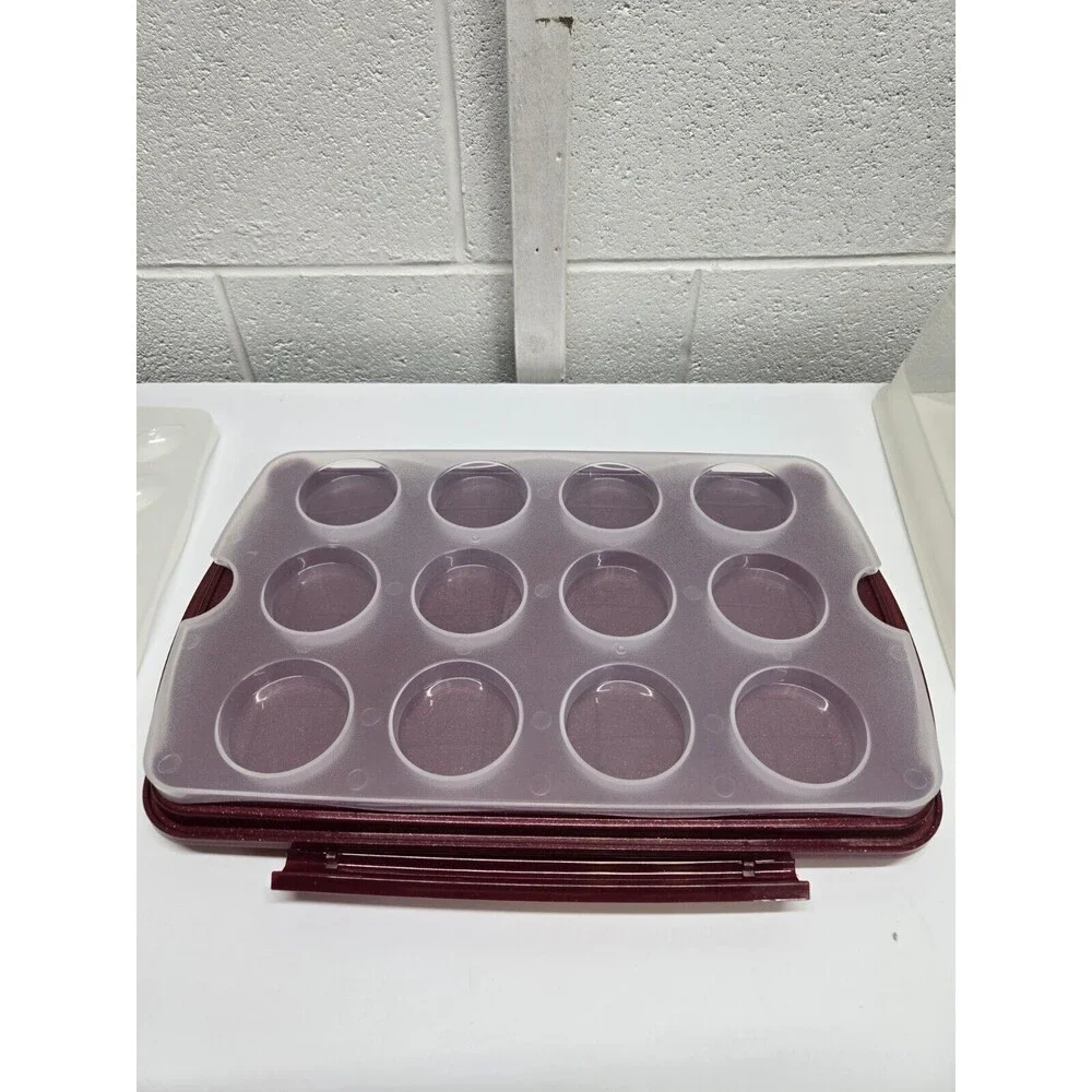 LocknLock 9x13 Cake Carrier with Deviled Egg & Cupcake Inserts - Red W/ Sparkles